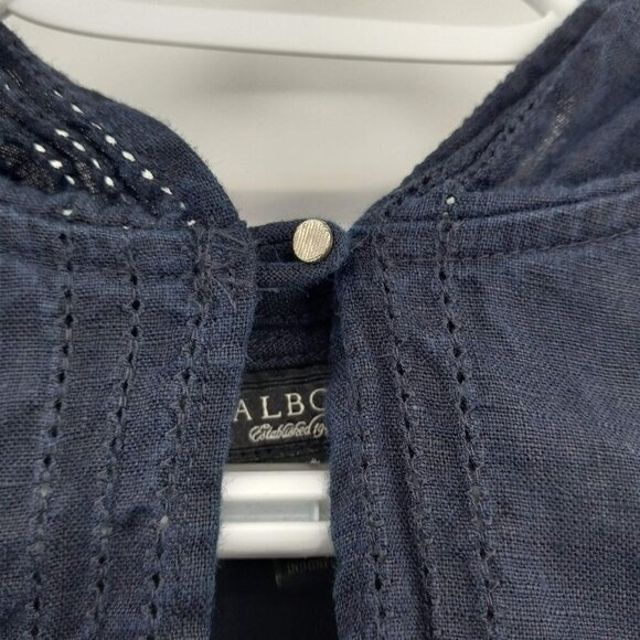 Talbots Pure Irish Linen Boxy Lagenlook Navy Blue Hooded Shirt Relaxed Artsy S - Picture 4 of 9